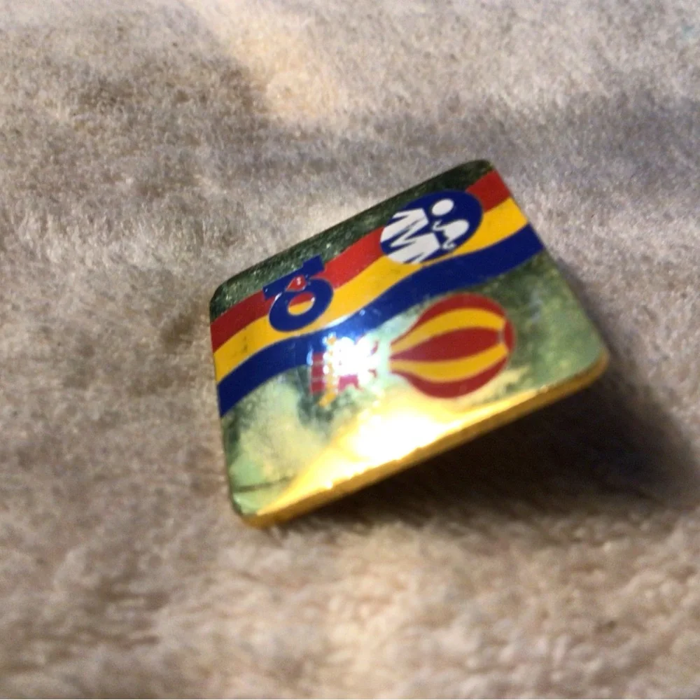 Kids Colorful Hot Air Balloon Gold-Tone Square Pin